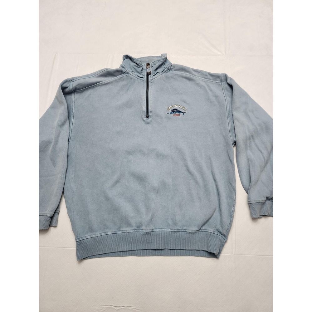 Tommy Bahama Sweatshirt Mens Medium Blue 1/4 Zip Relax Marlin Fish Logo Pullover